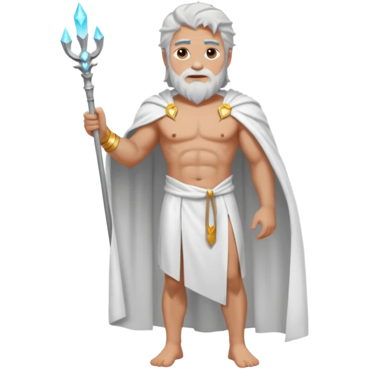 fullbody silverhair shirtless god ZEUS, white robe over shoulder, standing still emoji