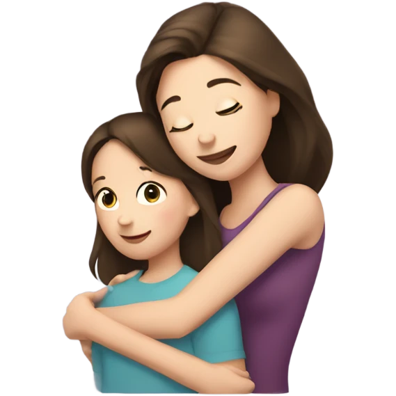 white brunette girl hugs brunette mom emoji