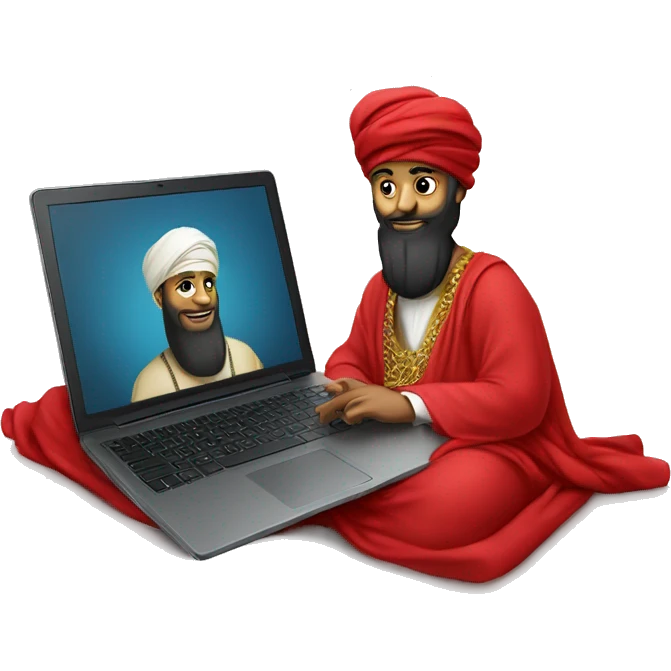 A caliph with turban and red clothes writing in a laptop emoji