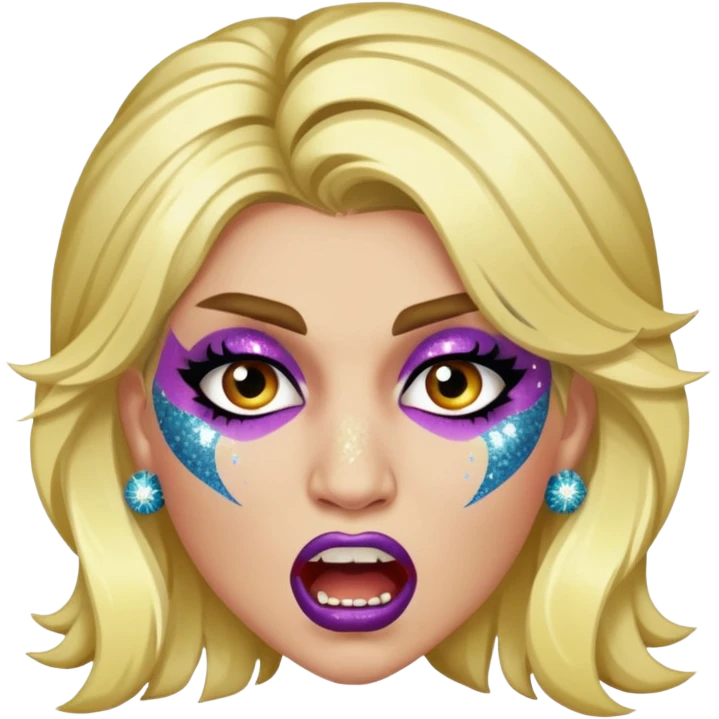 kesha with glitter making a snarling fun face emoji