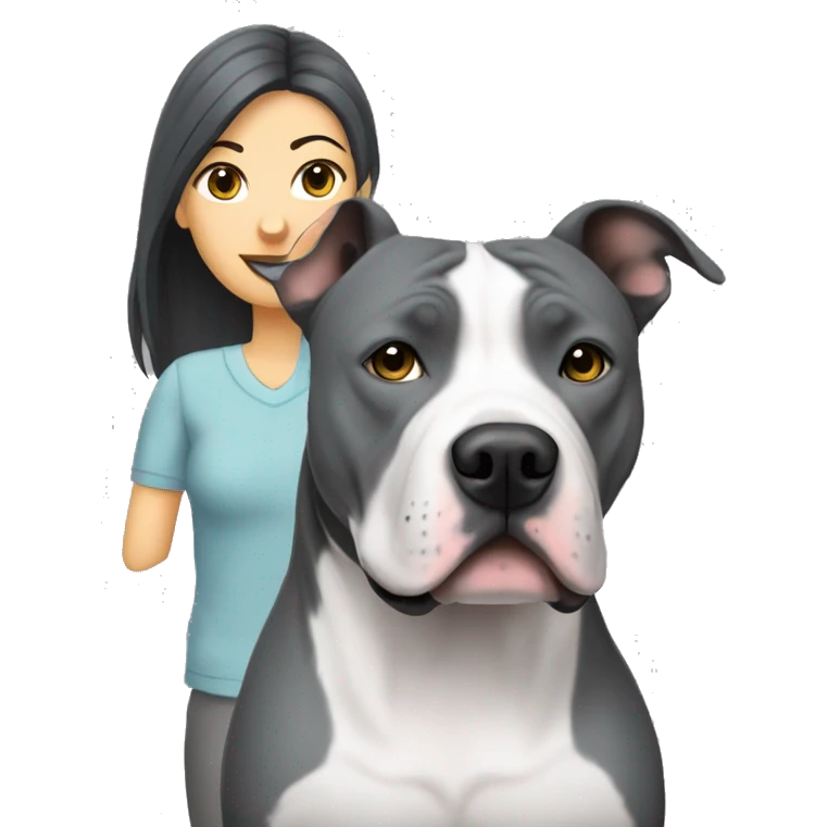 Grey American Staffordshire terrier with white paws with lady with long black hair  emoji