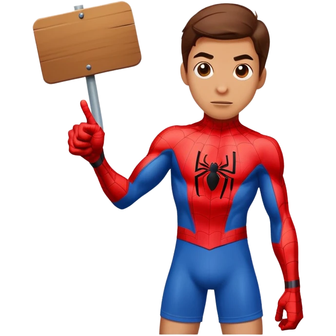 Spider-Man pointing at a sign that says shorts emoji