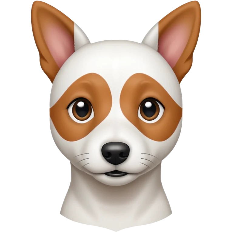 a fully white jack russell the size of a kelpie with floppy ears and a half white face emoji