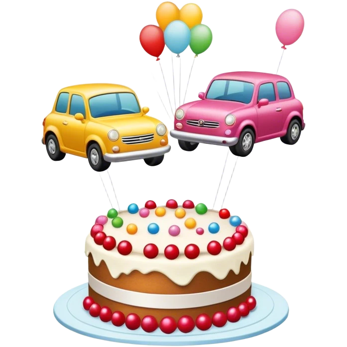 2 cars jumping out of cake emoji