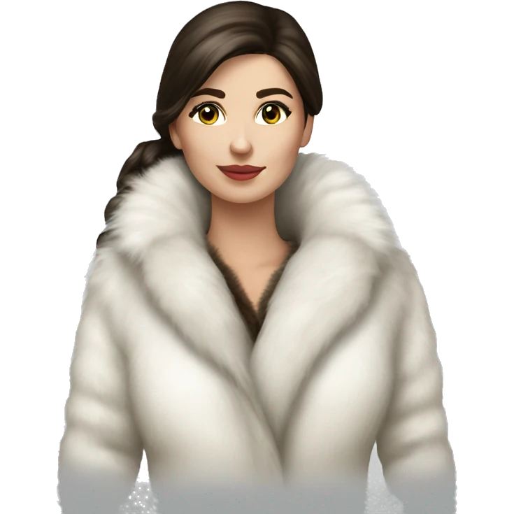 Russian pretty woman brunette white fur jacket  emoji