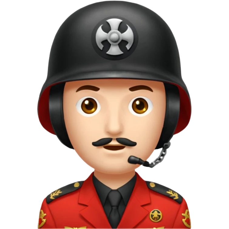 Eine Tomate mit Gesicht, armen, Beinen als Panzerkommandant emoji