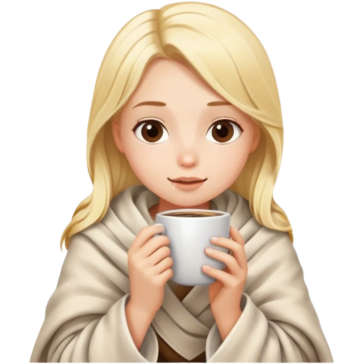  Cute Blonde girl wrapped in blanket drinking coffee emoji
