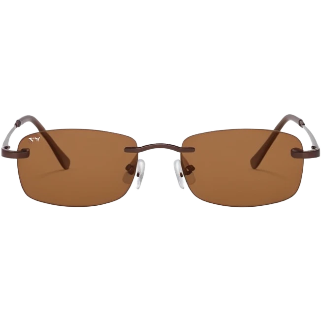 tiny Y2K brown rimless sunglasses, narrow rectangular lenses emoji