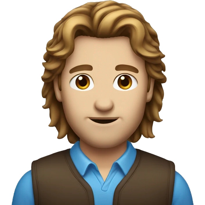 Guy with brown mullet and blue eyes emoji
