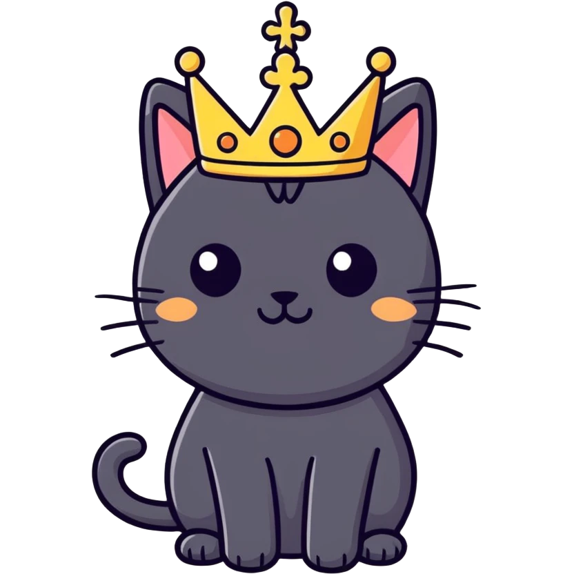 Fluffy black cat with crown  emoji