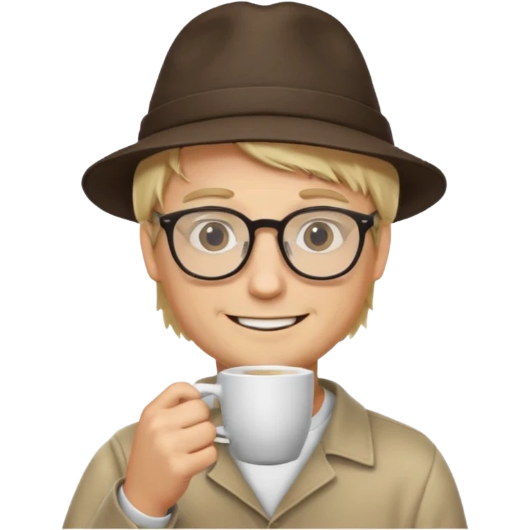 glasses long hair blonde man drink coffe with hat  emoji