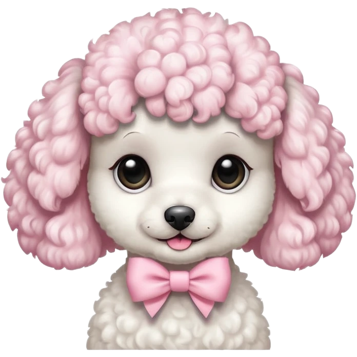 white poodle puppy with pastel pink bow emoji