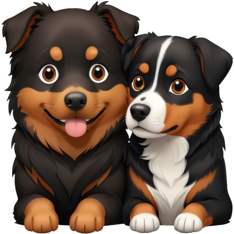 A Border Collie and a Rottweiler snuggling together. emoji