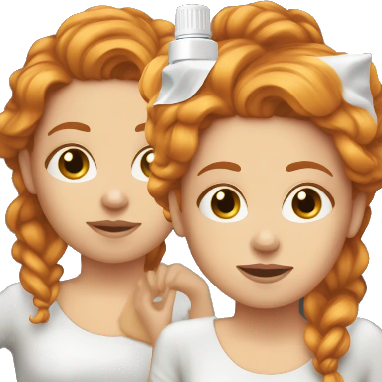 white girl with ginger hair applying cream on face emoji