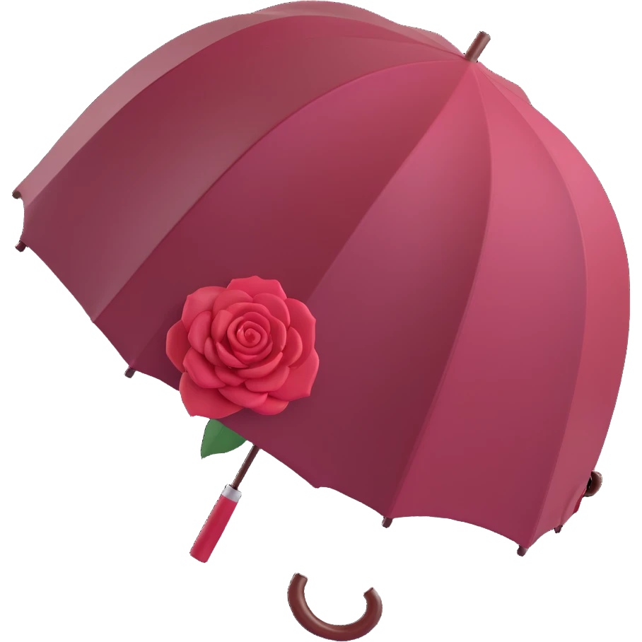 burgundy umbrella shaped like a rose in 3D emoji style emoji