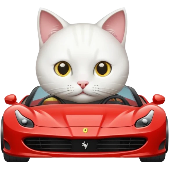 Gatto bianco che guida una Ferrari  emoji