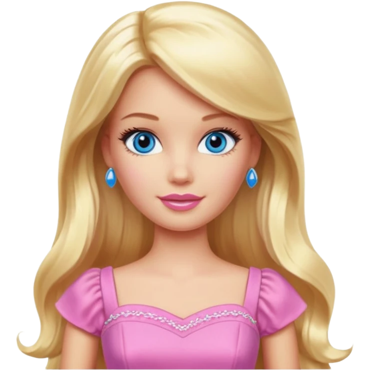 barbie, long blonde hair, pink dress, with blue eyes,different dress emoji