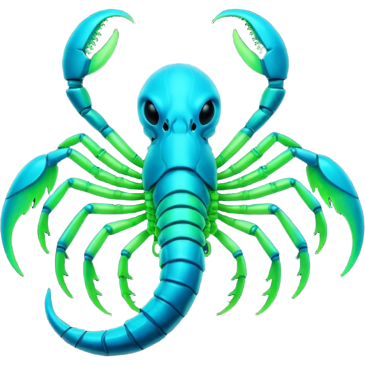 3D render of Radioactive Scorpion, bioluminescent deep sea style, glowing neon blue and green lights, dark background to contrast the glow, translucent organic textures. emoji