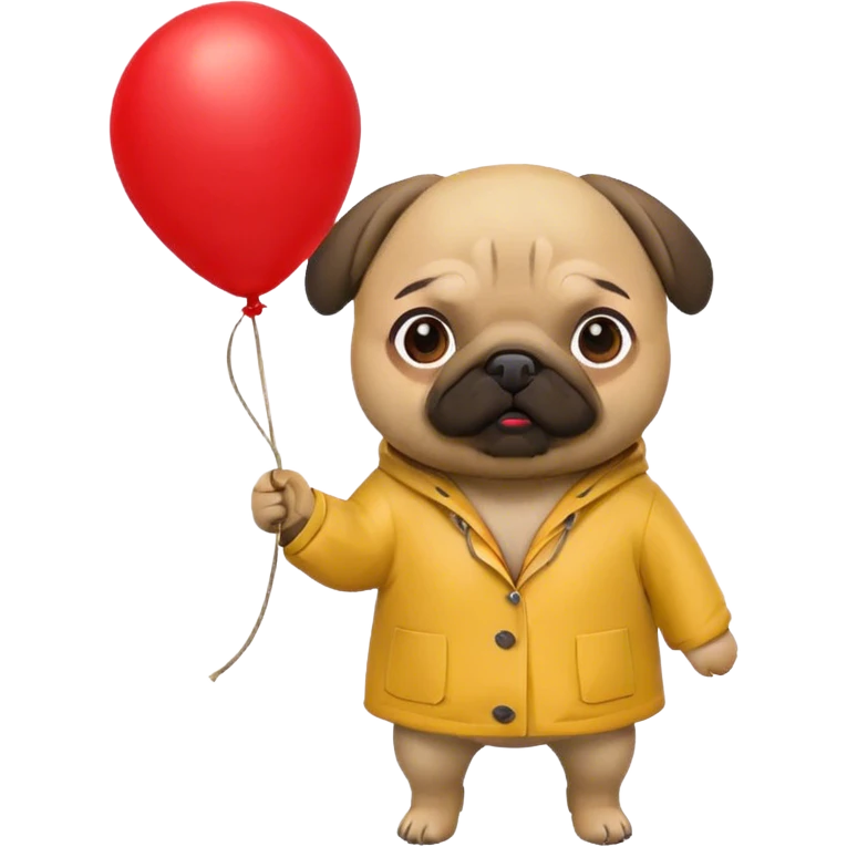 pug in yellow raincoat holding red balloon on string emoji