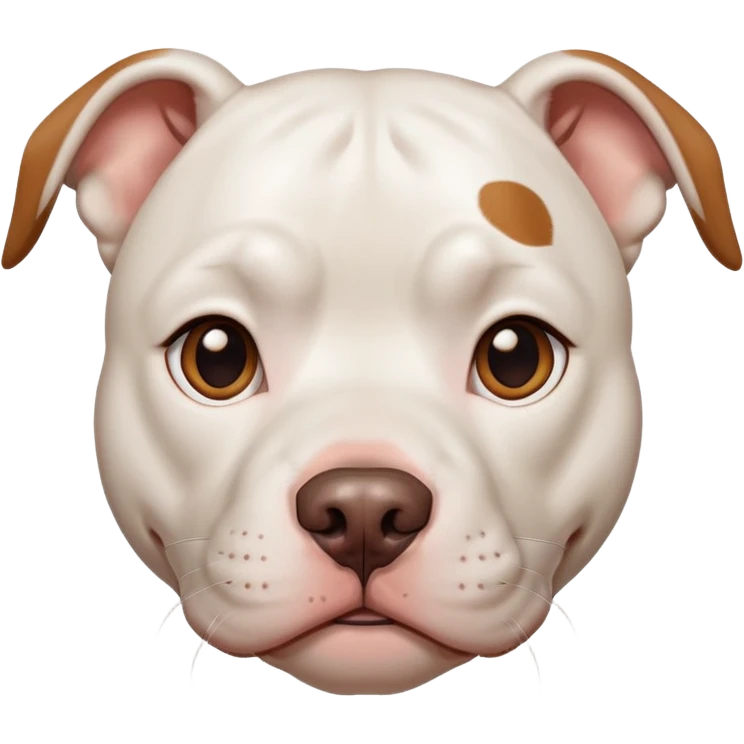 Pitbull hembra blanca con nariz marrón y manchas pequeñas en la orejas del mismo color, ojos color marrón claro emoji