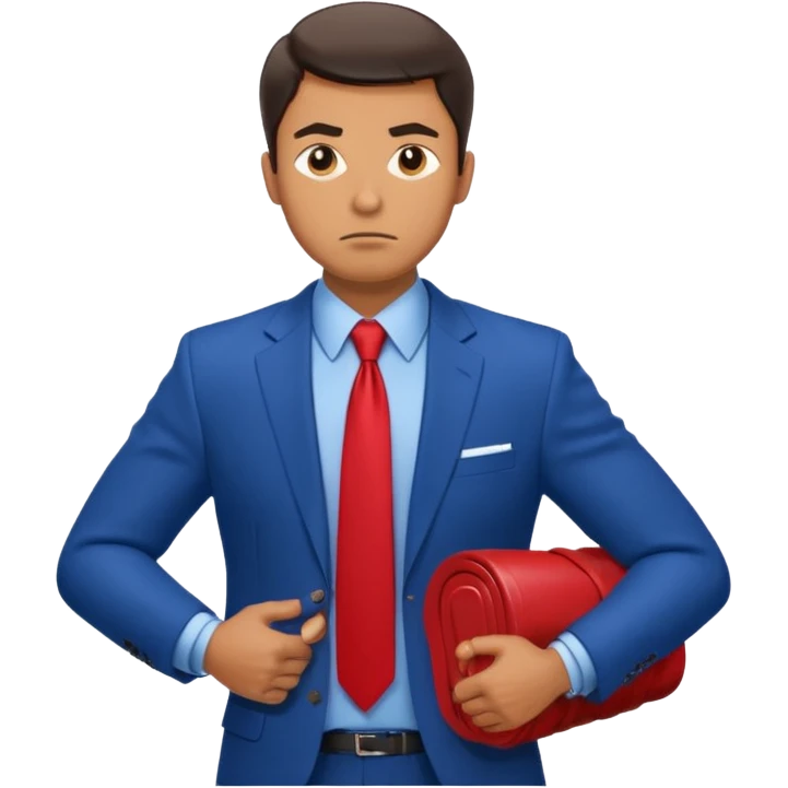 business man in a blue suit and red tie carry heavy weight on his shoulders emoji