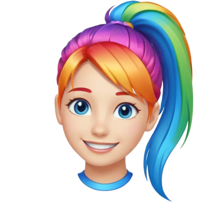 Girl with rainbow ponytail — bright gradient strands flowing emoji
