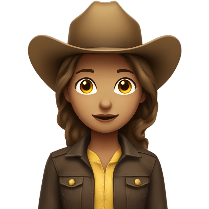 brown hair girl with deep brown cowboy hat, default yellow skin emoji