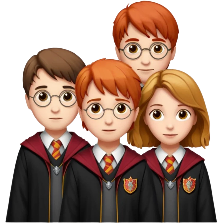 harry potter, ronald weasley and hermione granger in gryfinndor uniform emoji