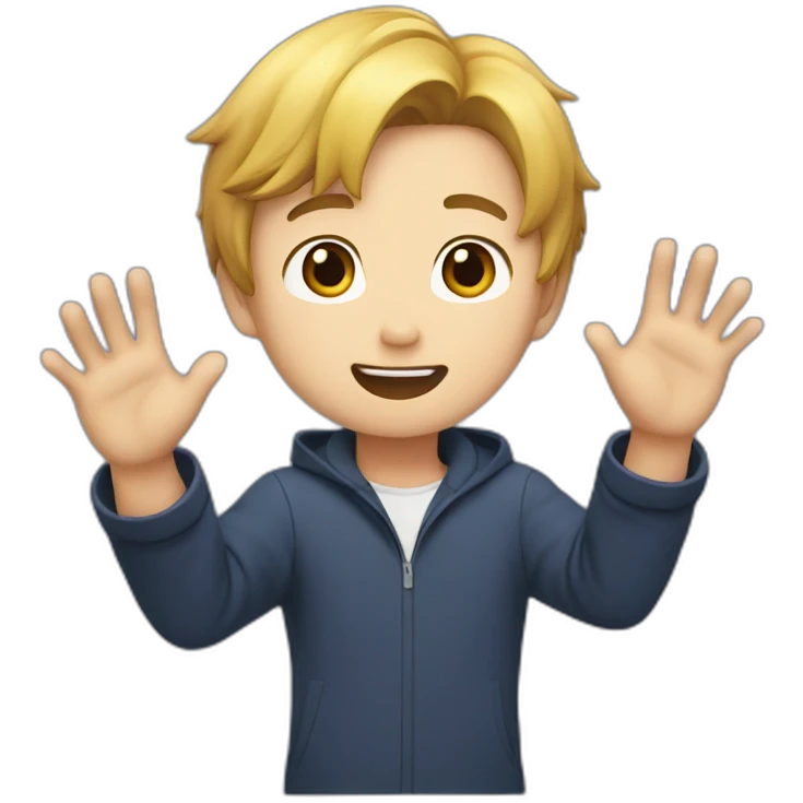 Jin shows his hands to say hello emoji