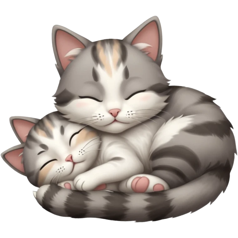 grey and white small cat with eyes closed lying down upside down tightly hugging its own face emoji