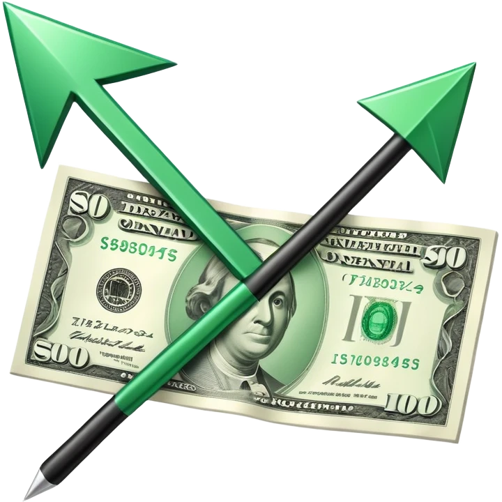 single downward-pointing arrow next to a banknote, representing lowering costs emoji