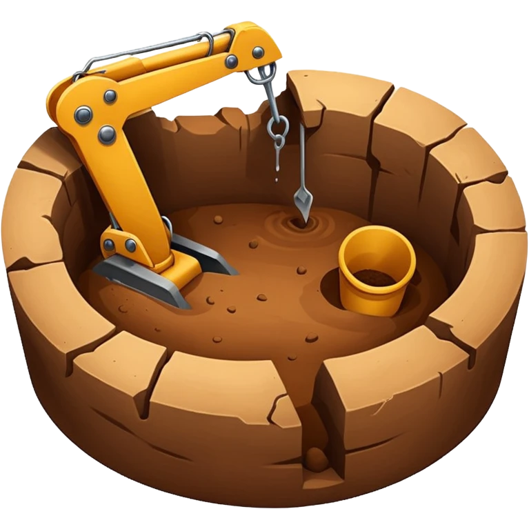 Emoji-style illustration of an excavation pit, flat vector look, bold outlines, minimal details, no background. emoji
