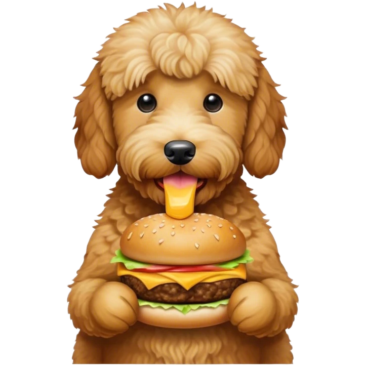 Goldendoodle eating cheeseburger emoji