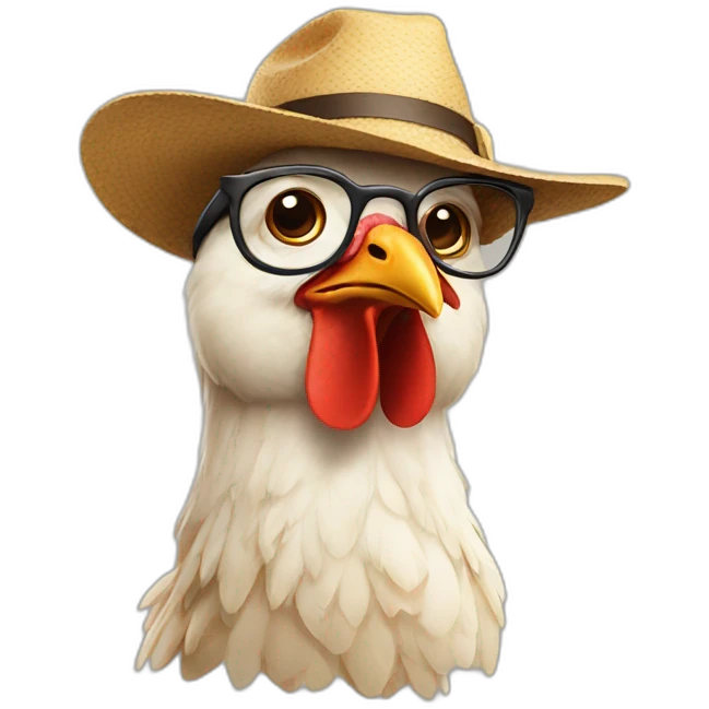 Chicken-wearing hat and glasses emoji