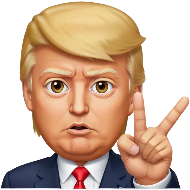 Super realistic Donald Trump pointing finger up, realistic eyes emoji