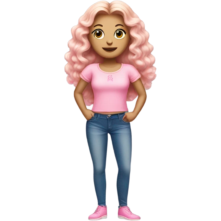 Glinda wearing a pink croc top and short jeans  emoji