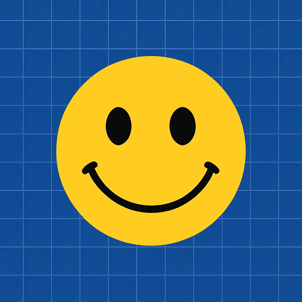Frame 8: Background is almost fully blue, grid lines nearly complete, smiley face unchanged emoji