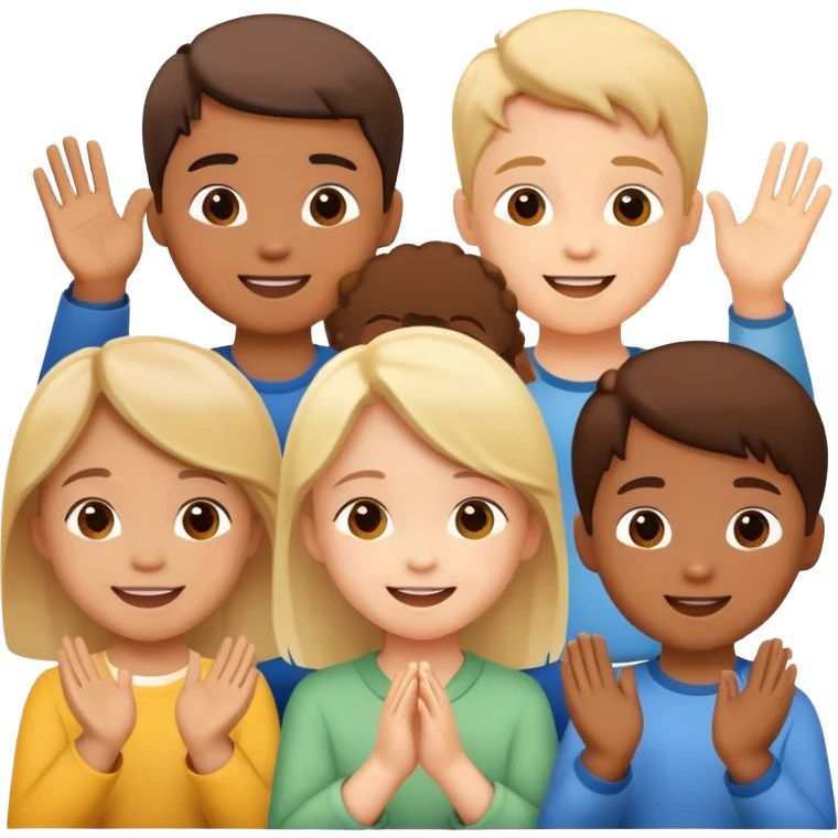 group of children clapping together, happy and supportive emoji