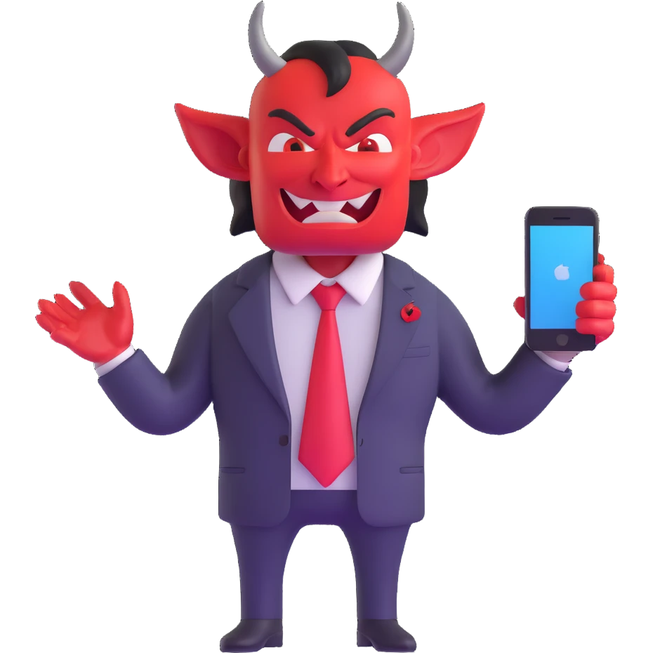 devilish character in business suit selling digital products emoji