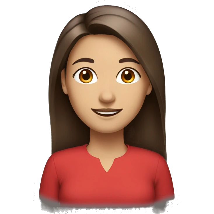 smiling woman with light to medium skin, straight dark brown hair with middle part red shirt  emoji