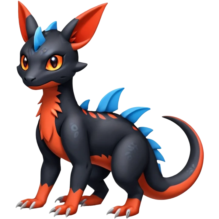Cute Shiny Guilmon-Salandit-Umbreon-Fakémon-hybrid-creature (full body)  emoji