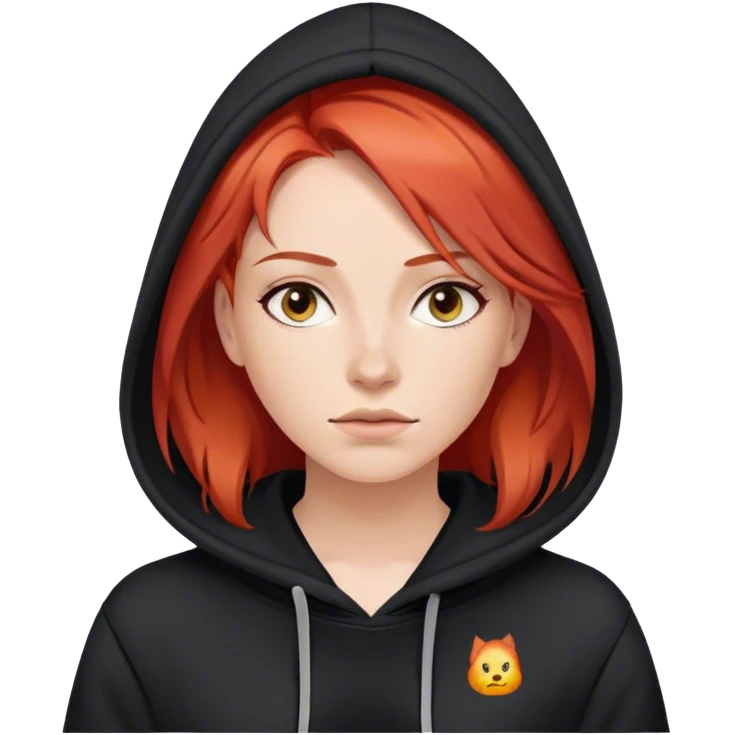 a woman with red hair and black hoodie with the NIDK text emoji