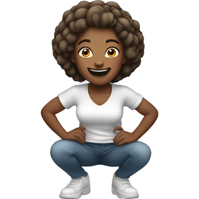 white happy woman is squatting front view emoji