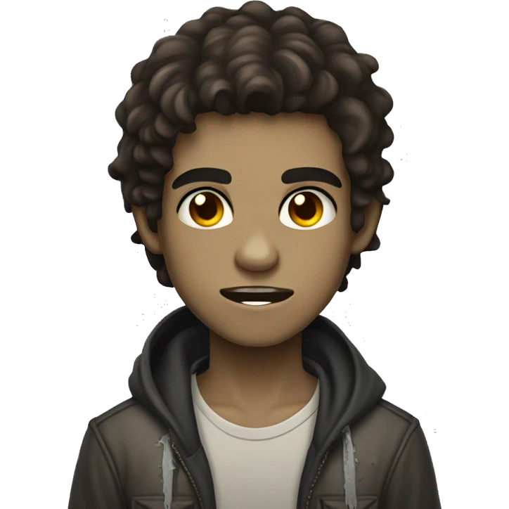 teen light skin boy zombie with long dark hair and brown eyes emoji