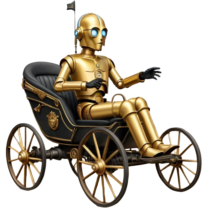 Action in Old American West tarnished C-3PO bounty policeman in 1864 delicately ornate rosegold accents painted buggy powered by electric motors and batteries with safety features and belts flying rapidly across rough dusty terrain stable on strong agile futuresteampunk suspension and steering  emoji