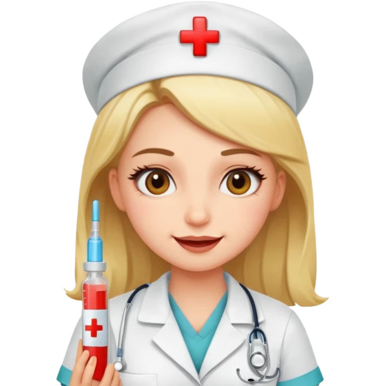 Create a cute sexi girl, funny sticker-style story in a cartoon illustration.
Scene sequence shows a nervous patient getting an injection from a kind nurse.
 emoji