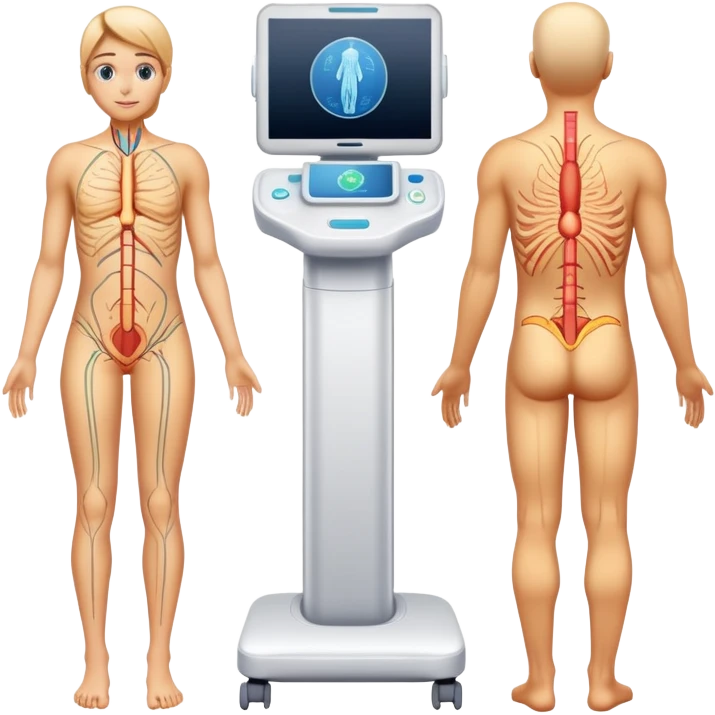 Human body scan with scanning lines, medical examination, full body diagnostic emoji