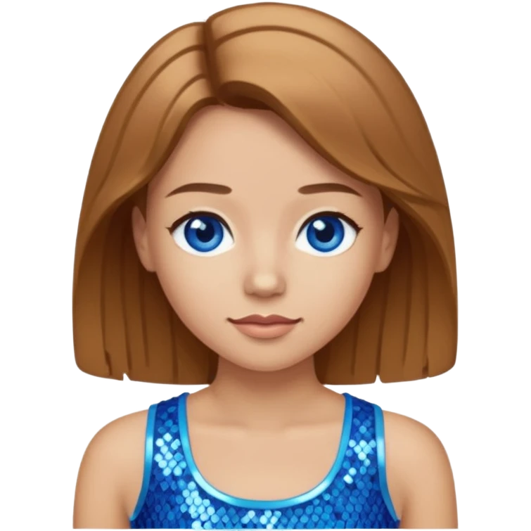 Close from Bratz with long light brown hair, light skin, blue eyes, blue sequin crop top emoji
