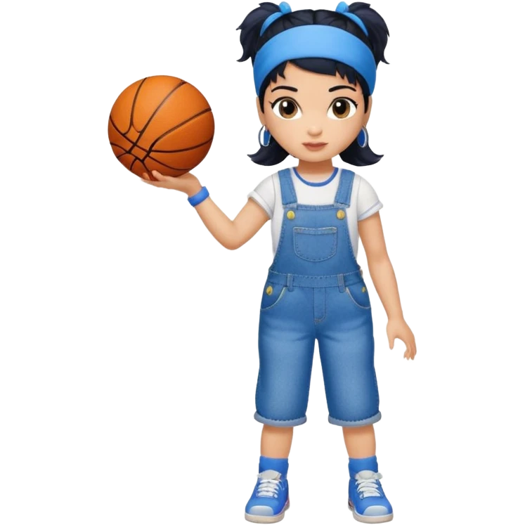 generate a pretty bratz that looks like Kajol Devgn\ bollywood actress
 Wearing  denim overalls with short blackhair and a blue hairband. Carrying a basketball emoji