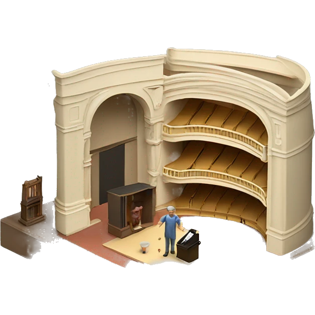 scenographer designing with a maquette model of a theatre emoji